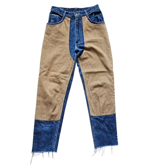 Vintage 90s No Excuses Brand Denim Raw Hem High Rise Two Tone Jeans Size 9 - Picture 1 of 7